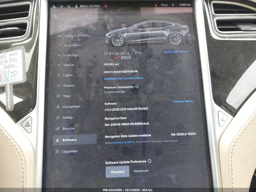 2014 Tesla Model S P85 VIN: 5YJSA1H13EFP36108 Lot: 43435295