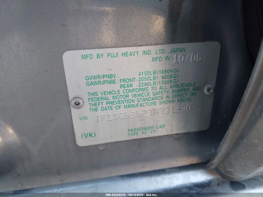 2007 Subaru Forester 2.5X VIN: JF1SG63627H731330 Lot: 43435319