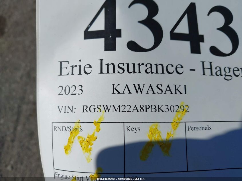 2023 Kawasaki Kvf300 C VIN: RGSWM22A8PBK30292 Lot: 43435336