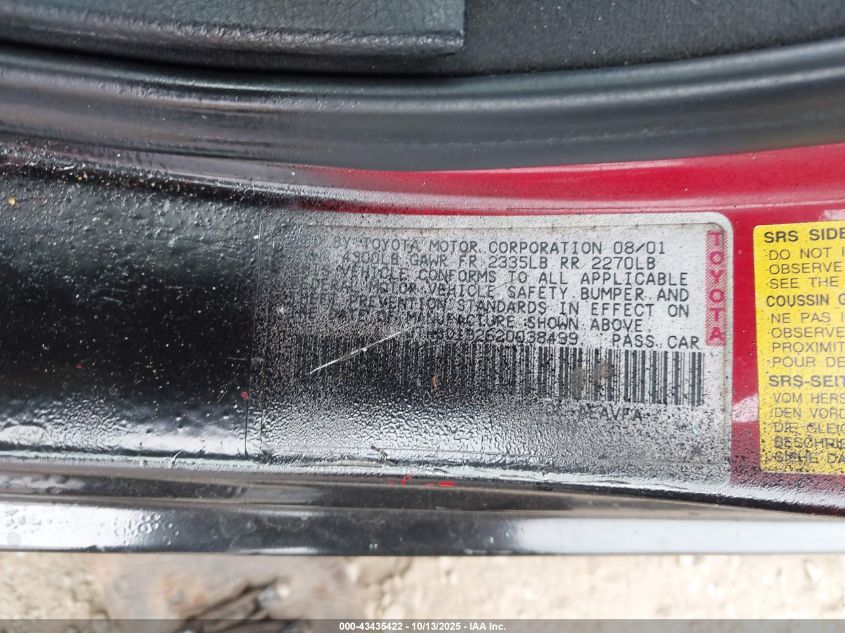 2002 Lexus Is 300 VIN: JTHBD192620038499 Lot: 43435422