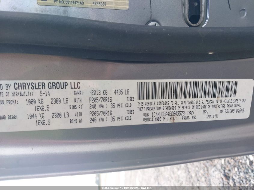 2014 Jeep Compass Sport VIN: 1C4NJCBA4ED843578 Lot: 43435467