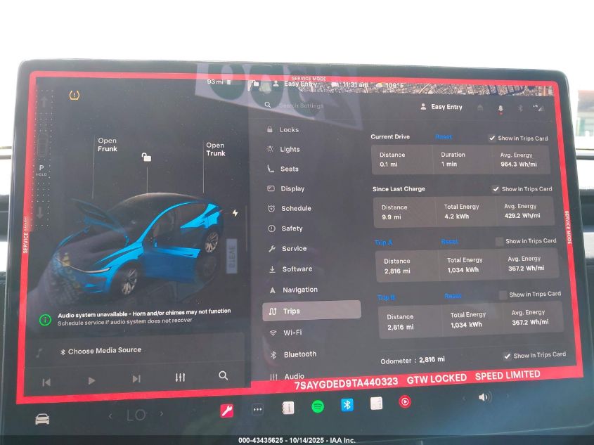 2026 Tesla Model Y Long Range Dual Motor All-Wheel Drive VIN: 7SAYGDED9TA440323 Lot: 43435625