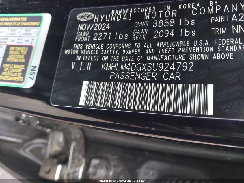 2025 Hyundai Elantra Sel Sport VIN: KMHLM4DGXSU924792 Lot: 43435630