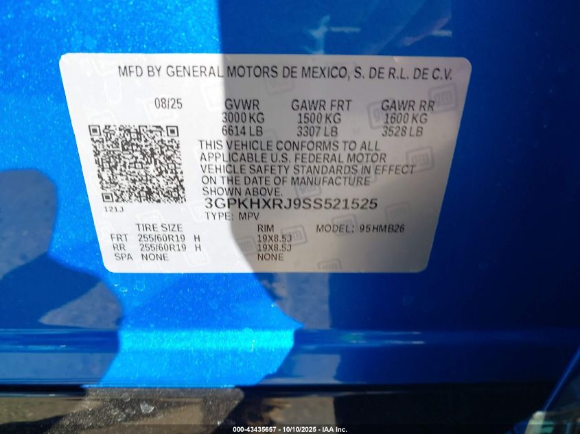 2025 Honda Prologue Touring VIN: 3GPKHXRJ9SS521525 Lot: 43435657