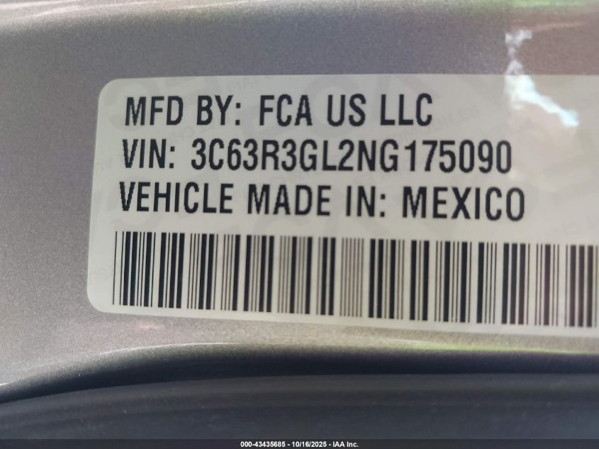 2022 Ram 3500 Tradesman 4X4 8' Box VIN: 3C63R3GL2NG175090 Lot: 43435685