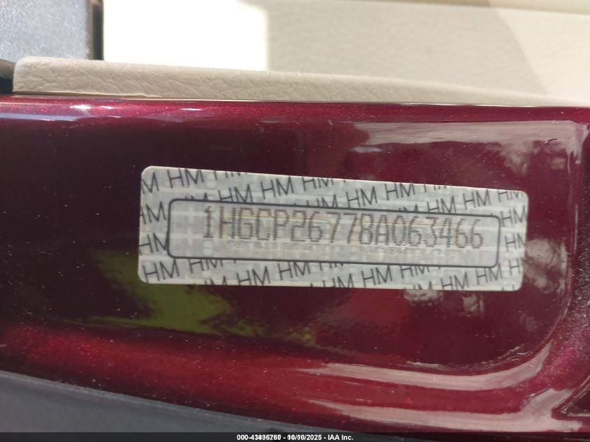 2008 Honda Accord 2.4 Ex VIN: 1HGCP26778A063466 Lot: 43435760