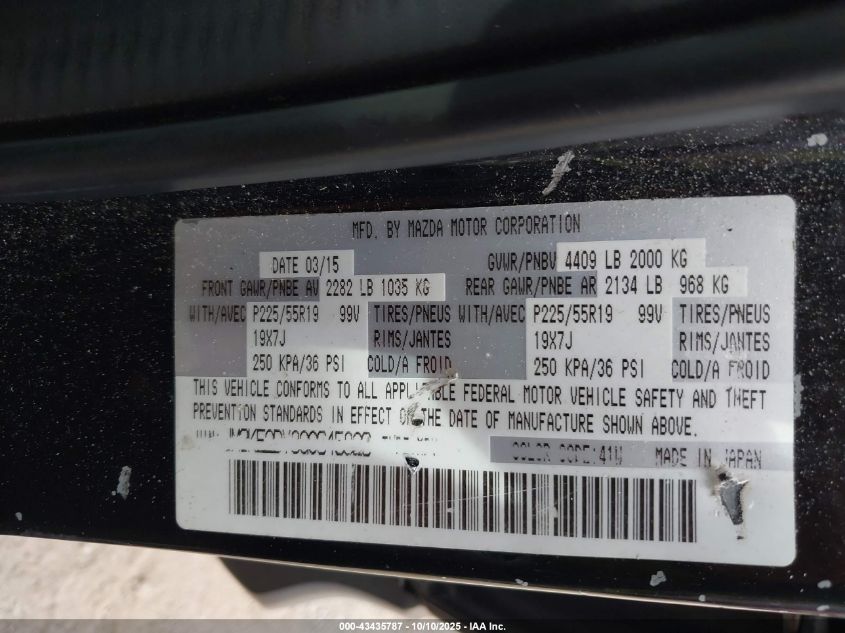 2016 Mazda Cx-5 Grand Touring VIN: JM3KE2DY8G0645826 Lot: 43435787