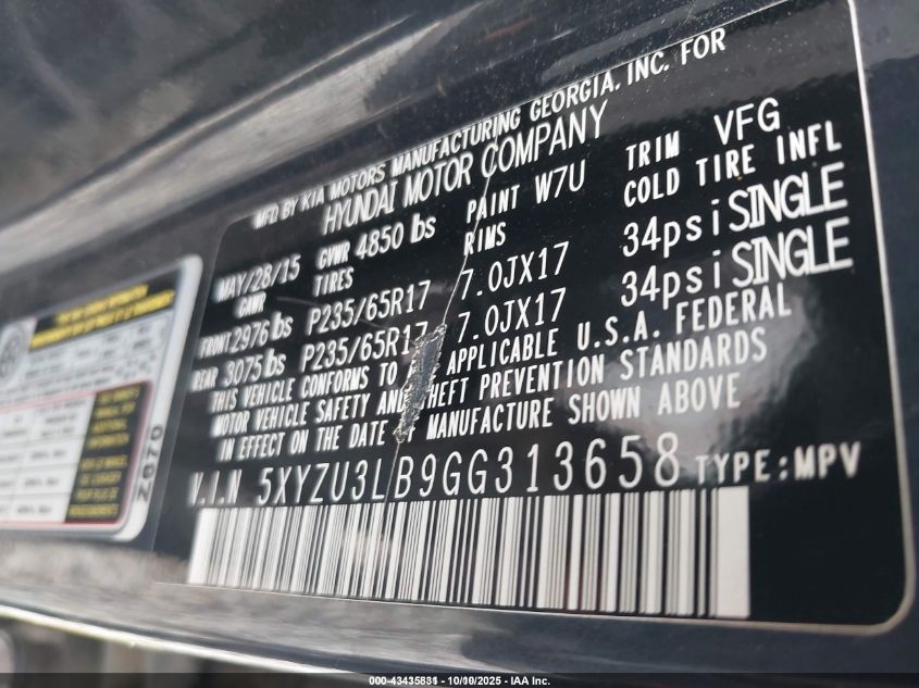 2016 Hyundai Santa Fe Sport 2.4L VIN: 5XYZU3LB9GG313658 Lot: 43435831