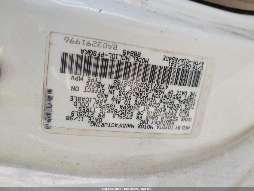 1999 Toyota Sienna Xle VIN: 4T3ZF13C9XU108768 Lot: 43435852