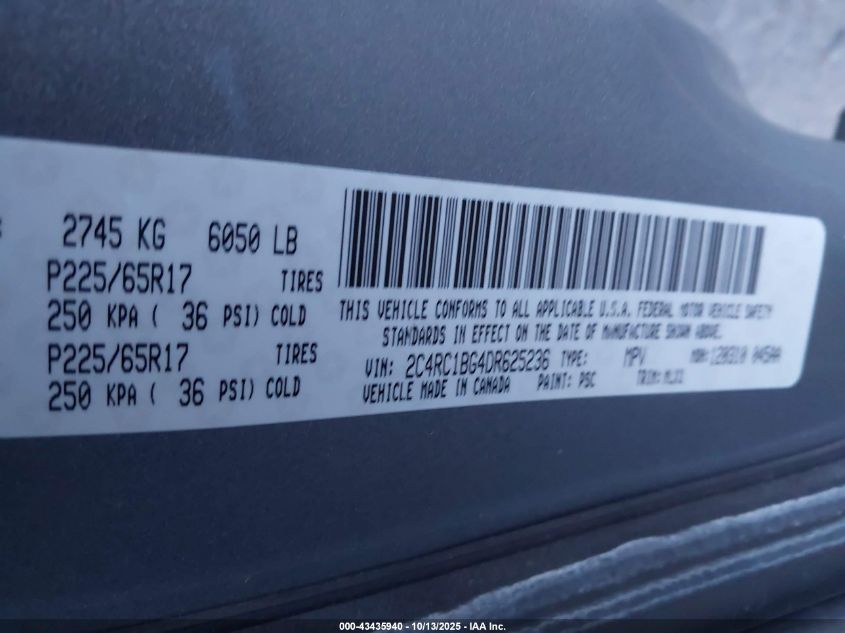 2013 Chrysler Town & Country Touring VIN: 2C4RC1BG4DR625236 Lot: 43435940