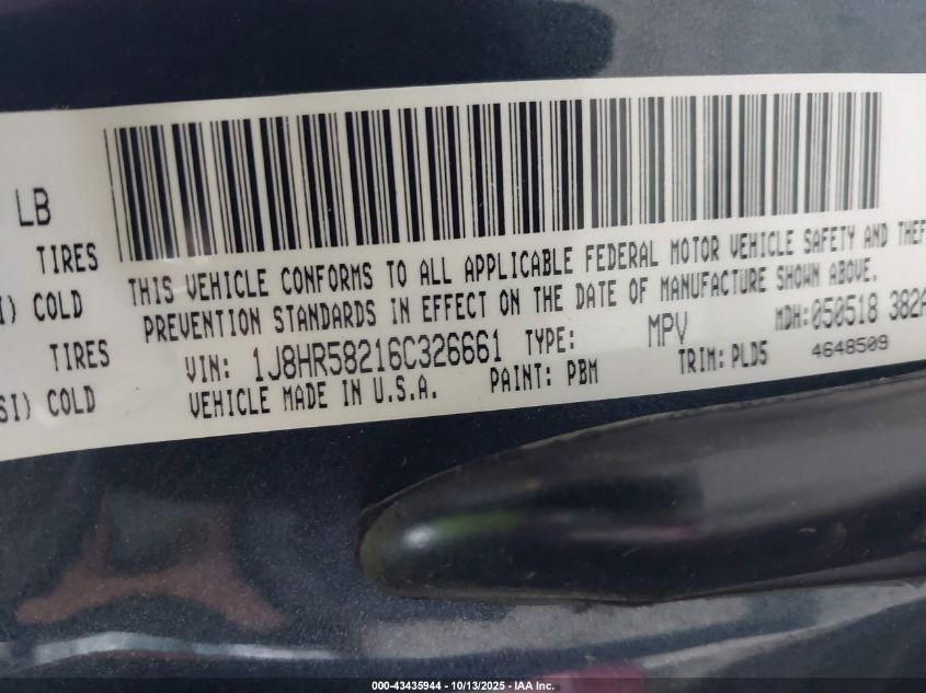 2006 Jeep Grand Cherokee Limited VIN: 1J8HR58216C326661 Lot: 43435944