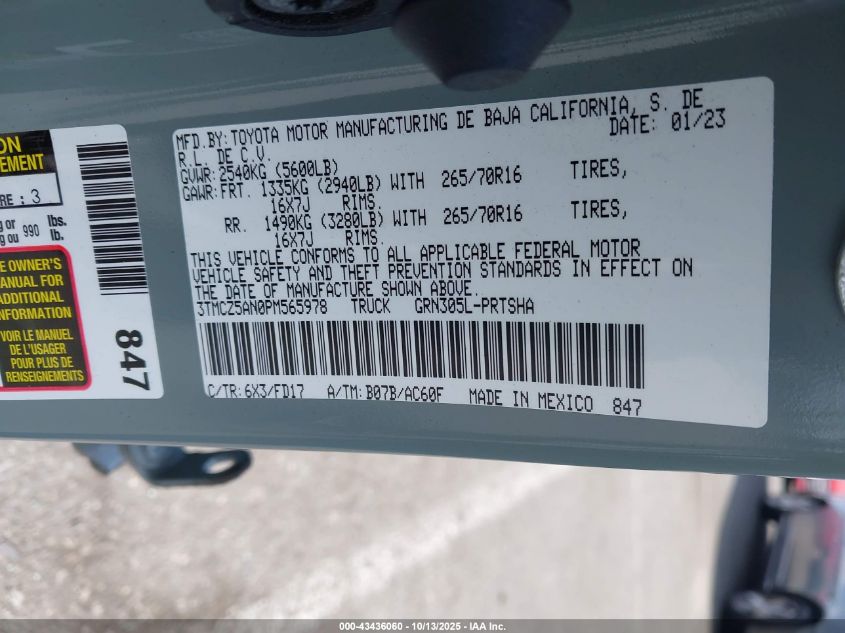 2023 Toyota Tacoma Trd Off Road VIN: 3TMCZ5AN0PM565978 Lot: 43436060