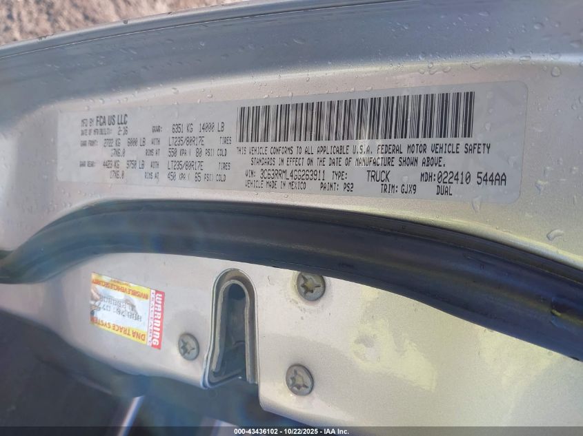 2016 Ram 3500 Laramie VIN: 3C63RRML4GG263911 Lot: 43436102