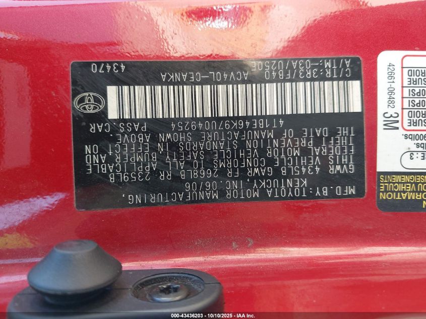 2007 Toyota Camry Le VIN: 4T1BE46K97U049254 Lot: 43436203