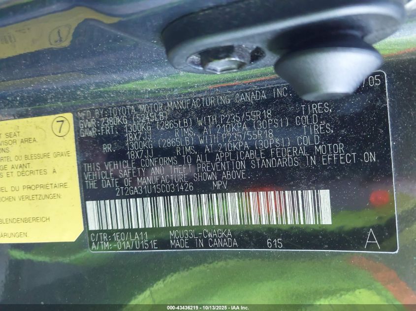 2005 Lexus Rx 330 VIN: 2T2GA31U15C031426 Lot: 43436219