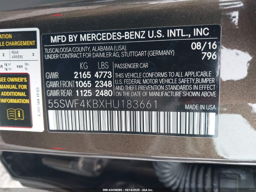 2017 Mercedes-Benz C 300 Luxury 4Matic VIN: 55SWF4KBXHU183661 Lot: 43436265