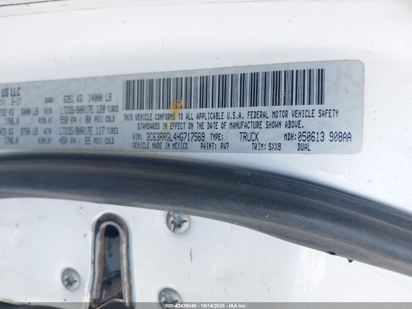 2017 Ram 3500 Tradesman 4X4 8' Box VIN: 3C63RRGL4HG717569 Lot: 43436346