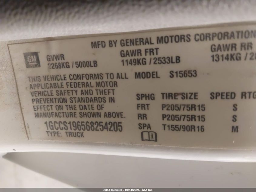 2006 Chevrolet Colorado Work Truck VIN: 1GCCS196568254205 Lot: 43436368