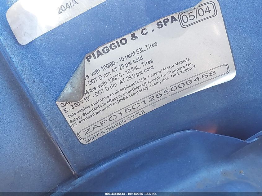 2005 Vespa C161C VIN: ZAPC16C1255009468 Lot: 43436443