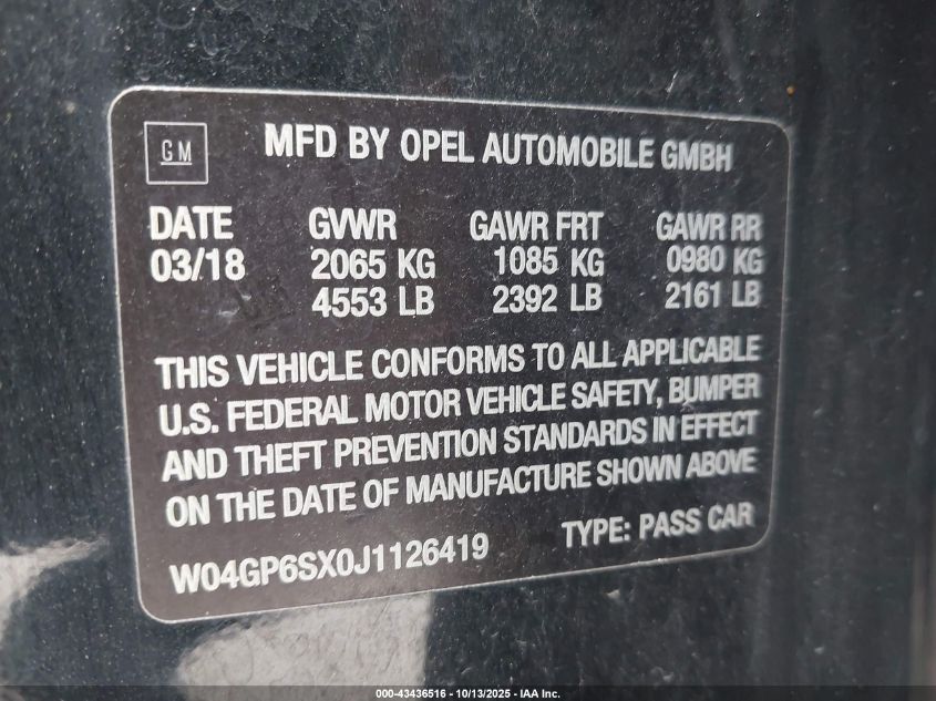 2018 Buick Regal Sportback Essence VIN: W04GP6SX0J1126419 Lot: 43436516