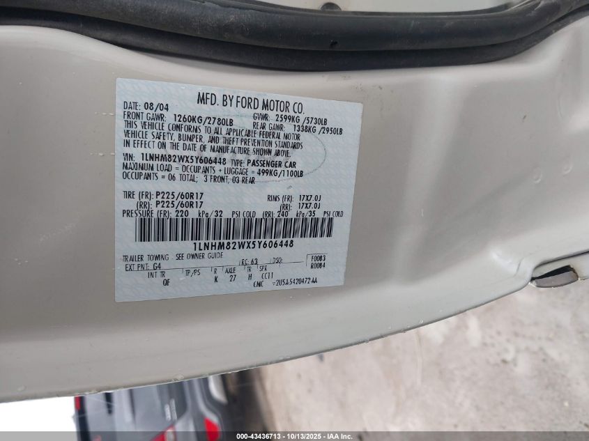 2005 Lincoln Town Car Signature Limited VIN: 1LNHM82WX5Y606448 Lot: 43436713