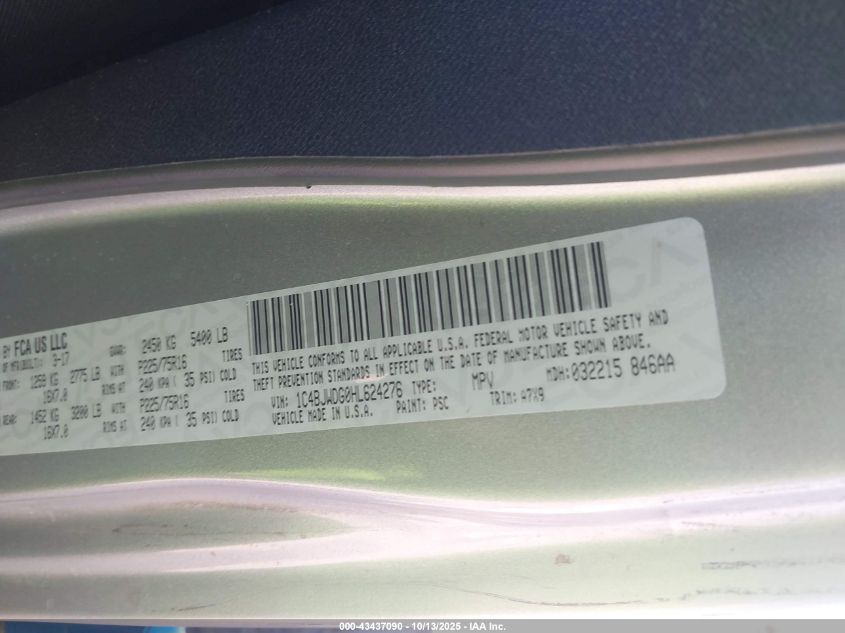 2017 Jeep Wrangler Unlimited Sport 4X4 VIN: 1C4BJWDG0HL624276 Lot: 43437090