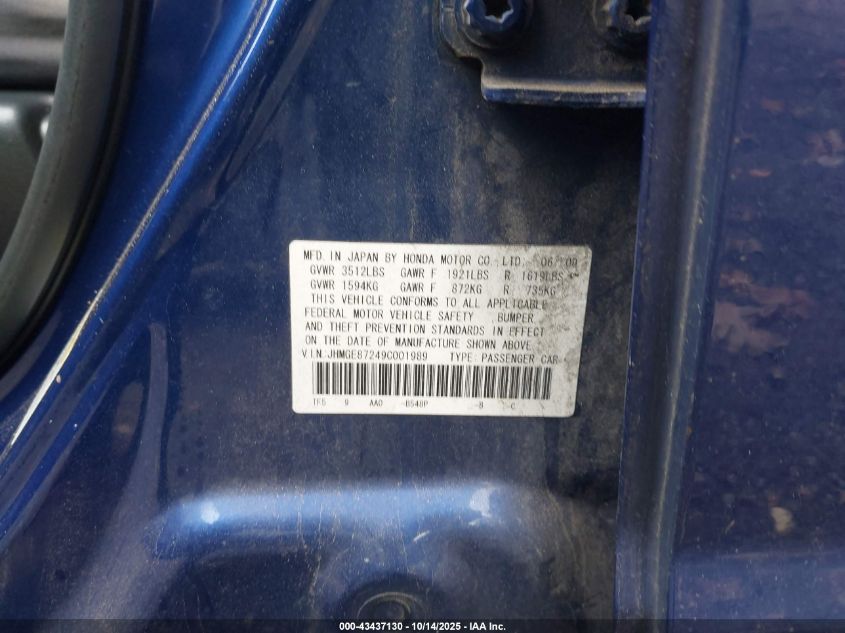 2009 Honda Fit VIN: JHMGE87249C001989 Lot: 43437130