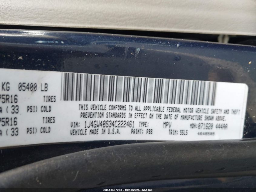 2004 Jeep Grand Cherokee Laredo VIN: 1J4GW48S34C222461 Lot: 43437273