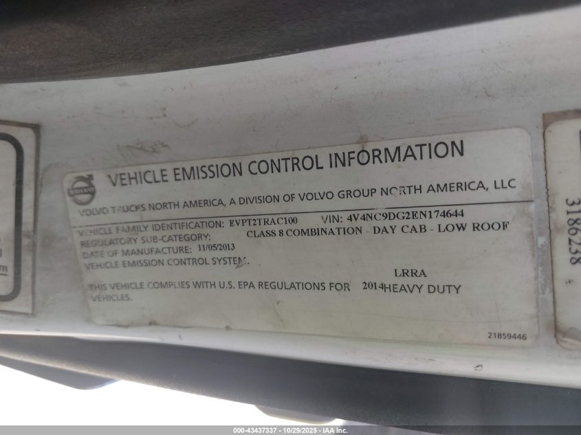 2014 Volvo Vn Vnl VIN: 4V4NC9DG2EN174644 Lot: 43437337