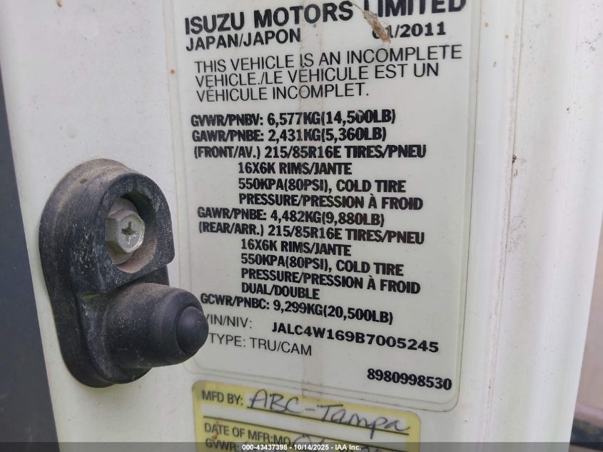 2011 Isuzu Npr Hd Dsl Reg VIN: JALC4W169B7005245 Lot: 43437398