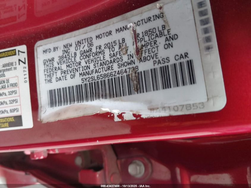 2006 Pontiac Vibe VIN: 5Y2SL65866Z464738 Lot: 43437408