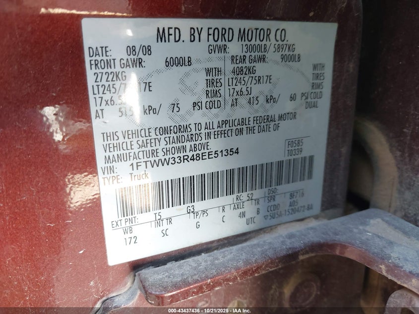 1FTWW33R48EE51354 2008 FORD F350 photo no. 8