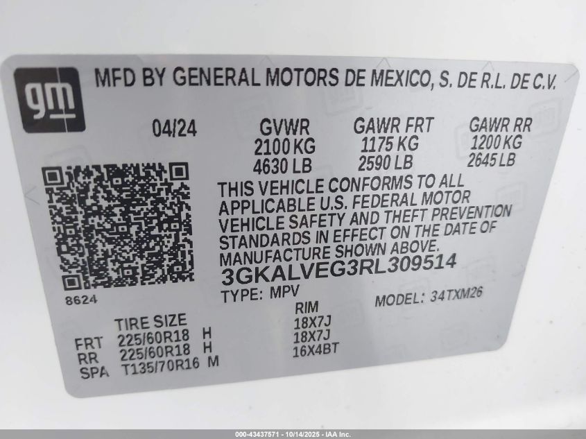 2024 GMC Terrain Awd Slt VIN: 3GKALVEG3RL309514 Lot: 43437571