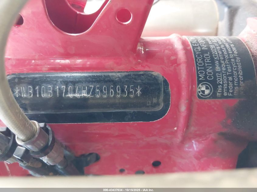 2017 BMW F800 Gs VIN: WB10B1704HZ596935 Lot: 43437634