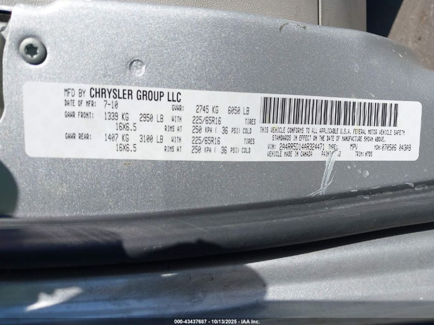 2010 Chrysler Town & Country Touring VIN: 2A4RR5D14AR324471 Lot: 43437687