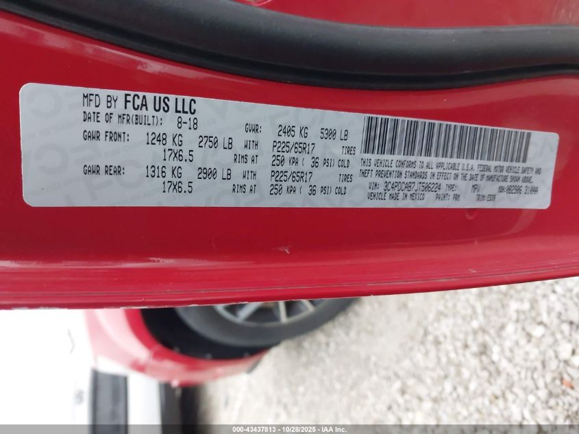 2018 Dodge Journey Se VIN: 3C4PDCAB7JT506224 Lot: 43437813