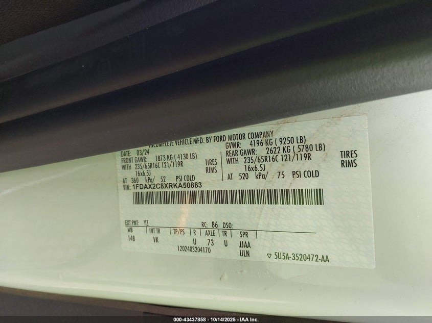 2024 FORD TRANSIT-350 PASSENGER VAN XL 1FDAX2C8XRKA50883