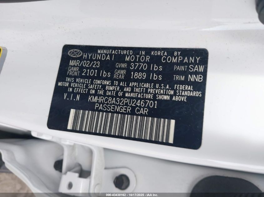 2023 Hyundai Venue Sel VIN: KMHRC8A32PU246701 Lot: 43438162