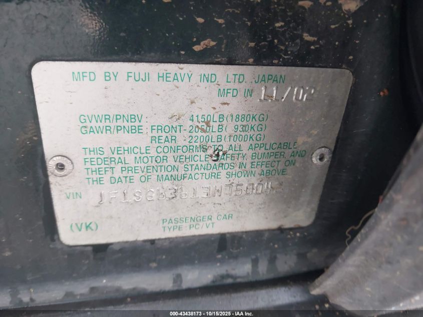 2003 Subaru Forester X VIN: JF1SG63613H750042 Lot: 43438173