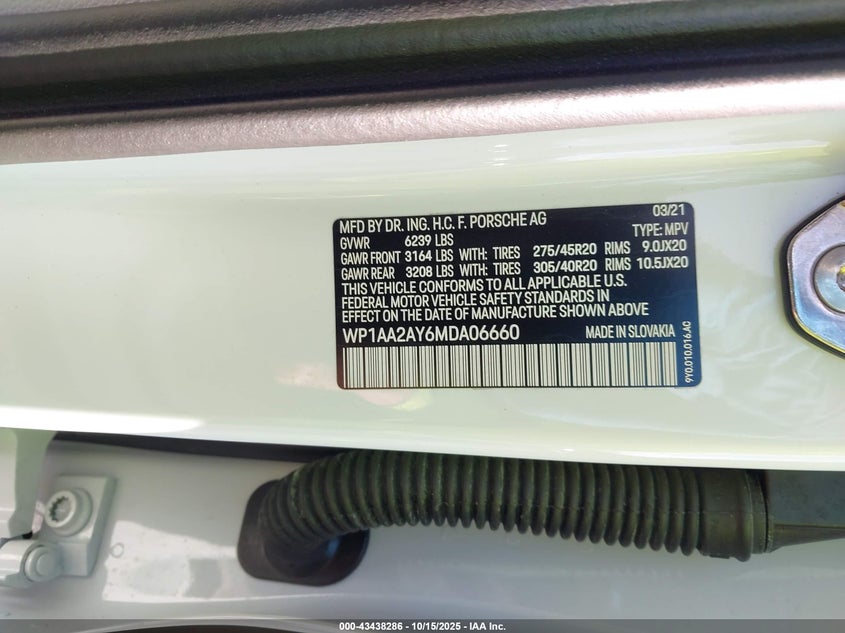 2021 PORSCHE CAYENNE - WP1AA2AY6MDA06660