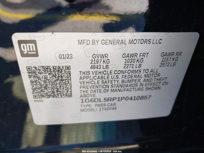 2023 Cadillac Ct4-V V-Series Blackwing VIN: 1G6DL5RP1P0410857 Lot: 43438402