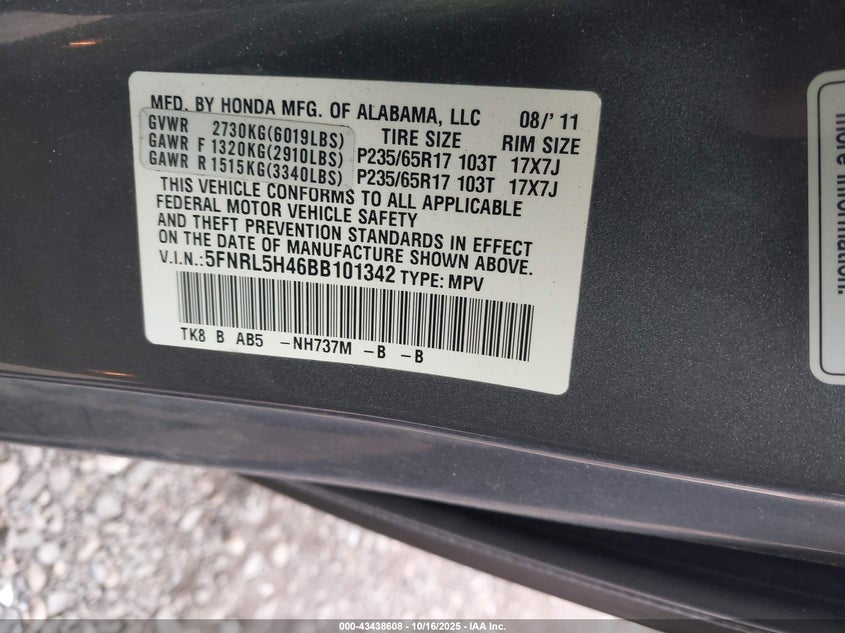 5FNRL5H46BB101342 2011 HONDA ODYSSEY photo no. 9