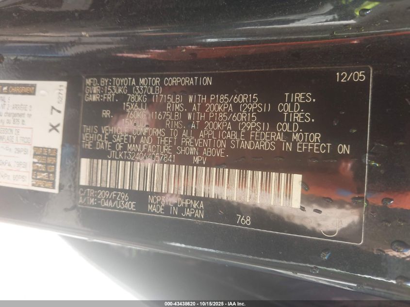 2006 Scion Xb VIN: JTLKT324064057841 Lot: 43438620