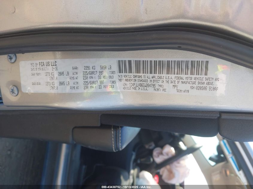 2016 Jeep Cherokee Sport VIN: 1C4PJLAB6GW264795 Lot: 43438752