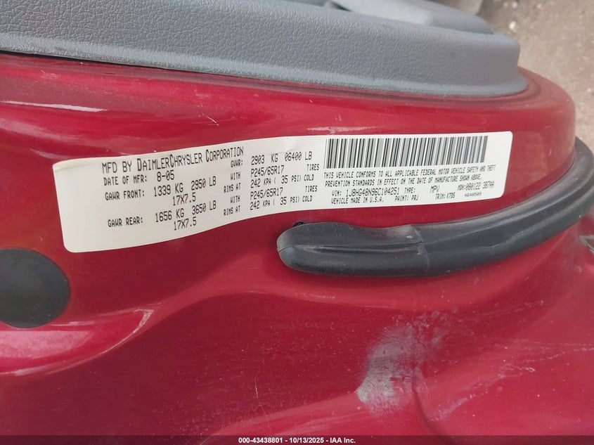 2006 Jeep Commander VIN: 1J8HG48N96C104251 Lot: 43438801