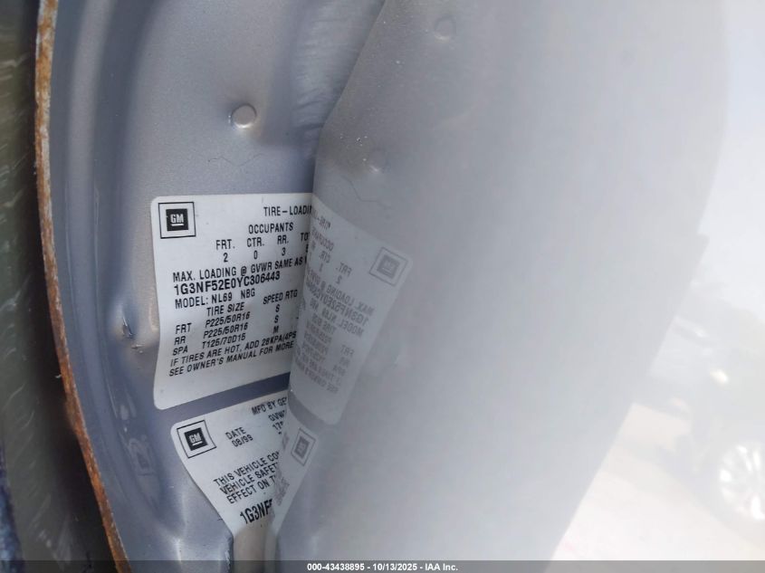 2000 Oldsmobile Alero Gls VIN: 1G3NF52E0YC306443 Lot: 43438895