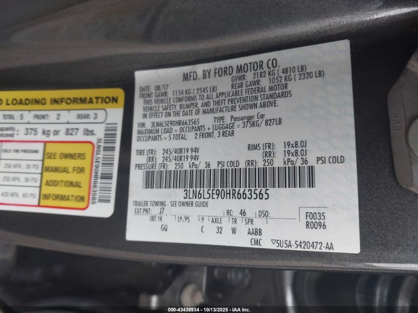 2017 Lincoln Mkz Reserve VIN: 3LN6L5E90HR663565 Lot: 43438934