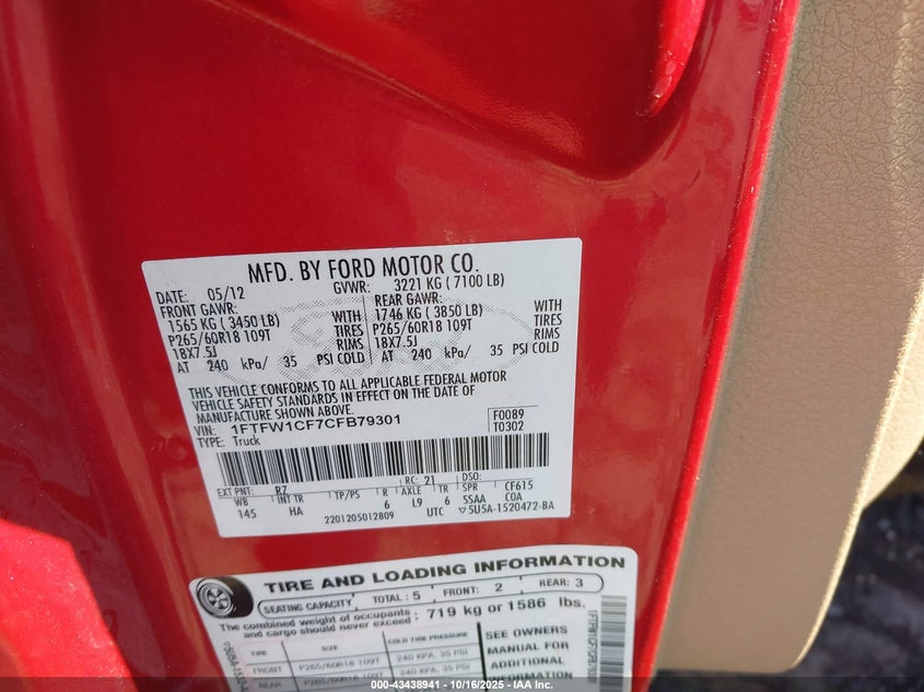 1FTFW1CF7CFB79301 2012 FORD F-150 photo no. 9