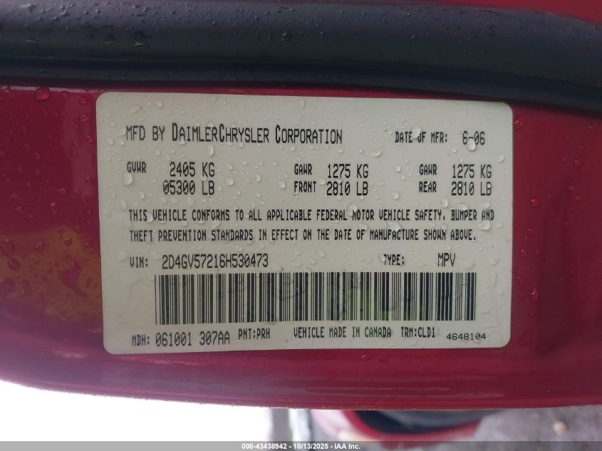 2006 Dodge Magnum Rt VIN: 2D4GV57216H530473 Lot: 43438942