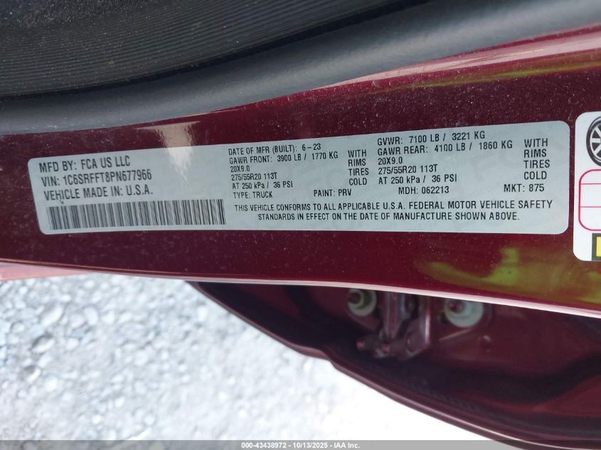 2023 Ram 1500 Big Horn 4X4 5'7 Box VIN: 1C6SRFFT8PN677966 Lot: 43438972